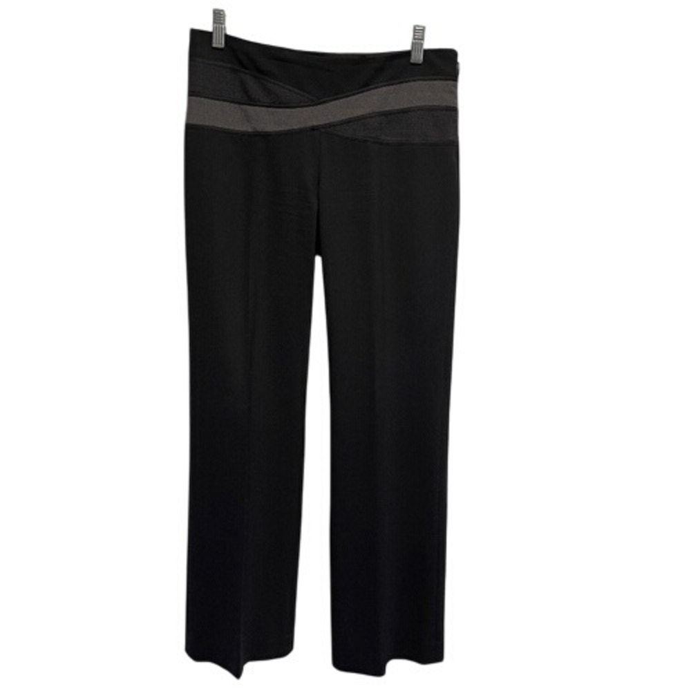 BCBG Max Azria Black Wool Blend Wide Leg Pants Gray Waistband Size 4